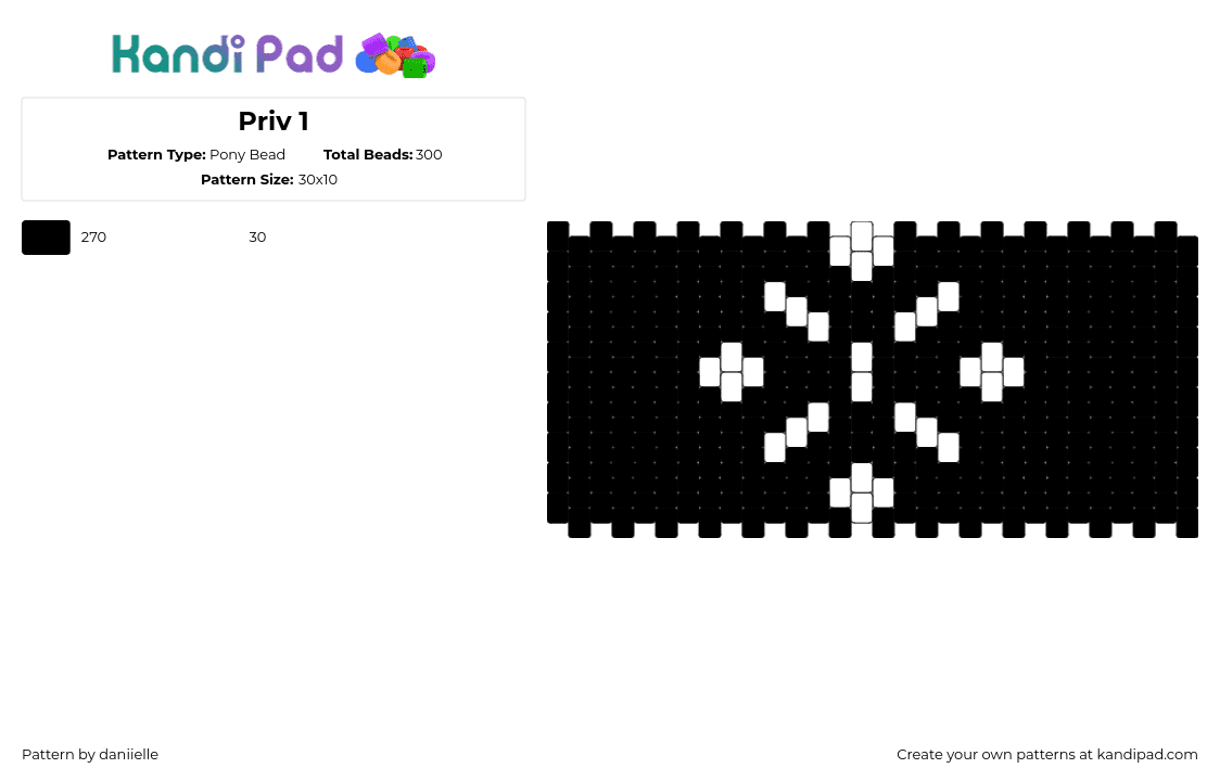 Priv 1 - Pony Bead Pattern by daniielle on Kandi Pad - priv,snowflake,cuff,black,white