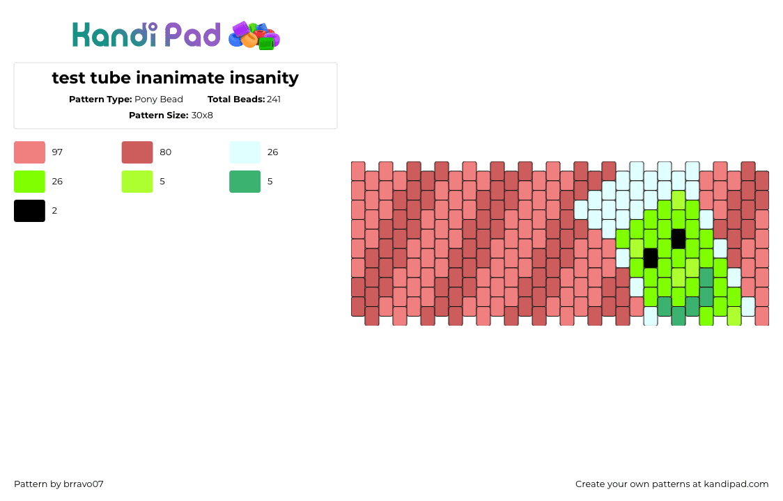test tube inanimate insanity - Pony Bead Pattern by brravo07 on Kandi Pad - test tube,inanimate insanity,cuff,animation,tv show,red,green
