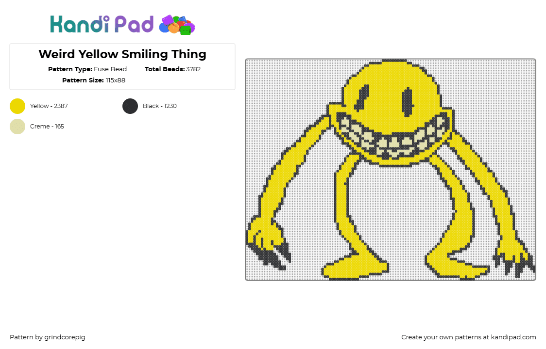 Weird Yellow Smiling Thing - Fuse Bead Pattern by grindcorepig on Kandi Pad - smileghost,innyume,character,creepy,video game,horror,yellow