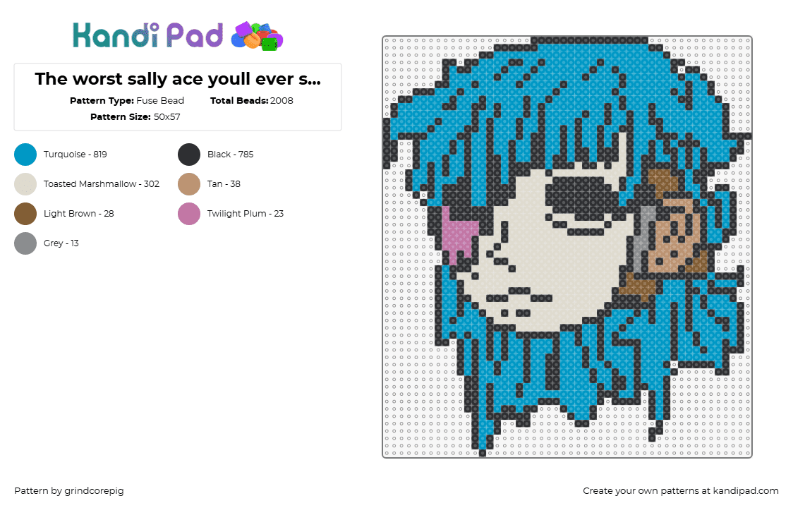 The worst sally face youll ever see LOL - Fuse Bead Pattern by grindcorepig on Kandi Pad - sally face,sal fisher,character,head,mask,video game,horror,teal,blue,beige