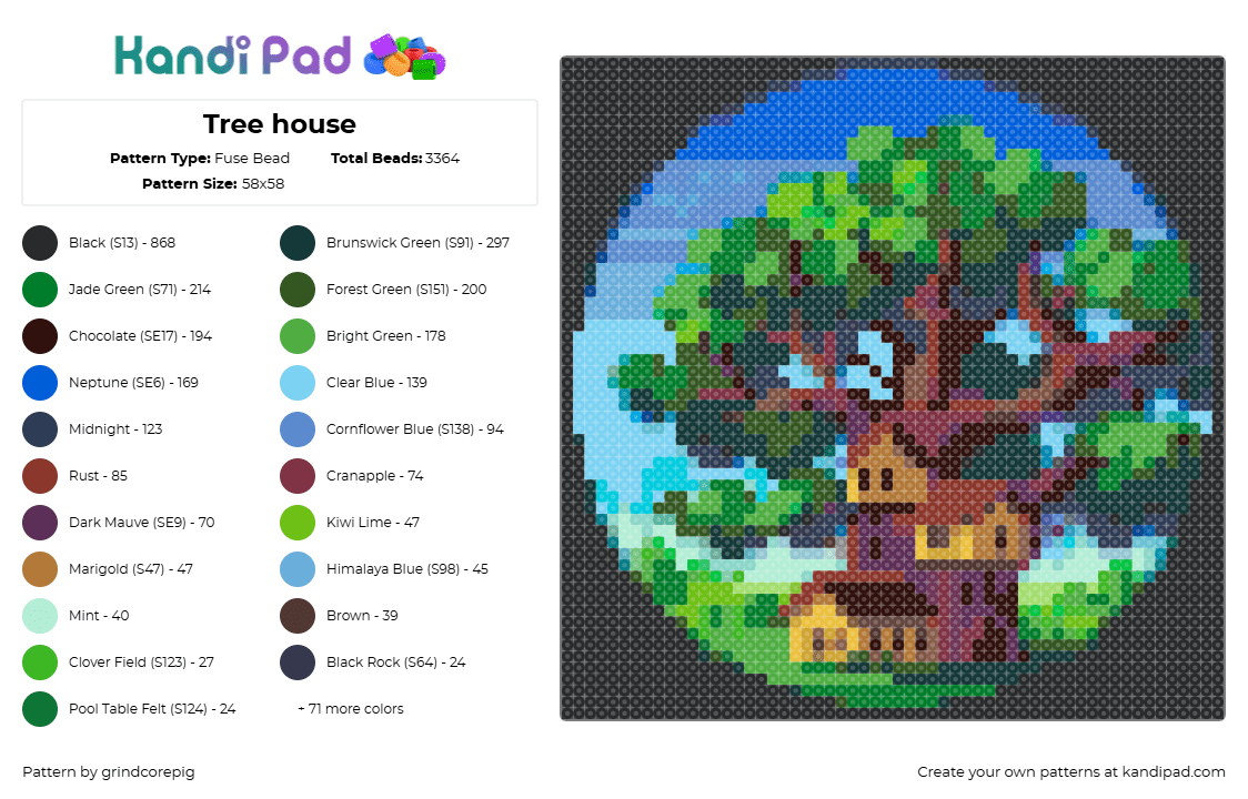Tree house - Fuse Bead Pattern by grindcorepig on Kandi Pad - tree house,nature,landscape,blue,green,brown