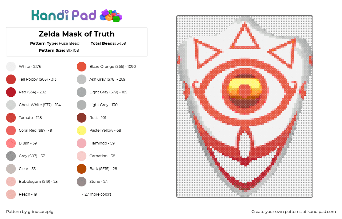 Zelda Mask of Truth - Fuse Bead Pattern by grindcorepig on Kandi Pad - mask of truth,legend of zelda,eye,tribal,video game,red,white