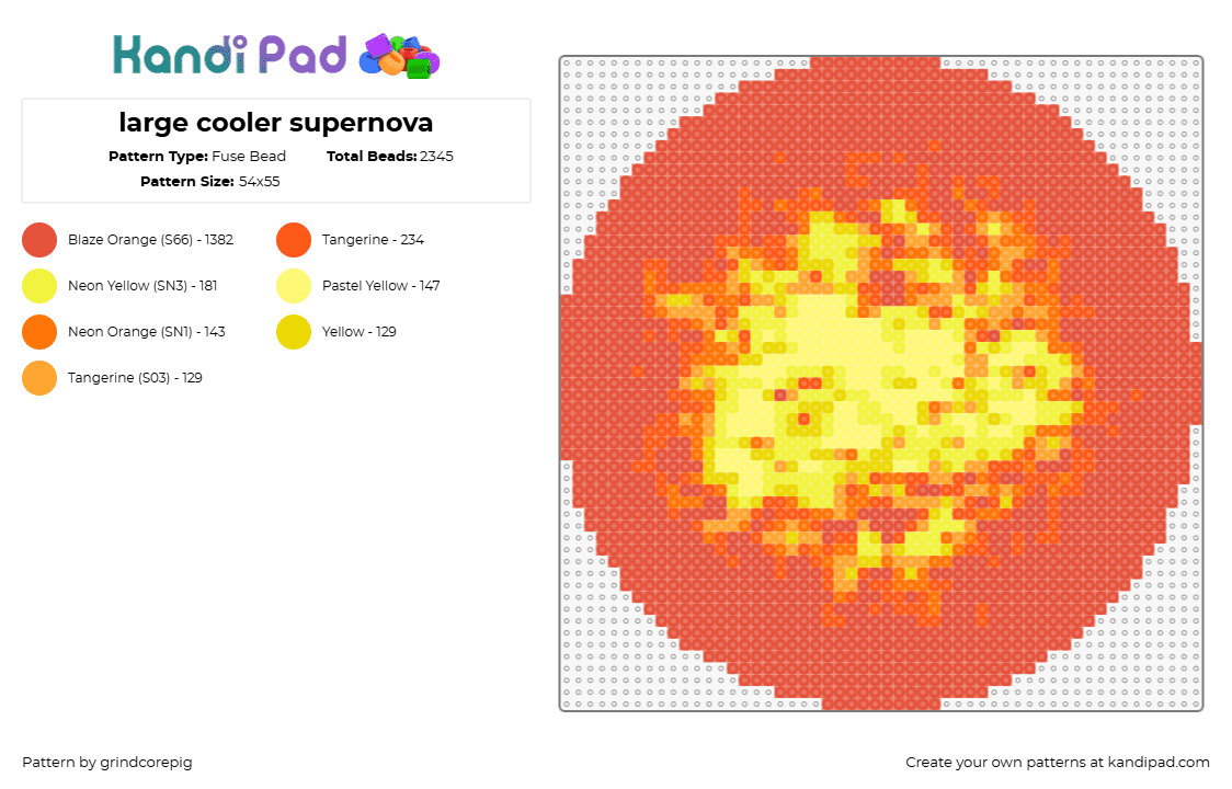 large cooler supernova - Fuse Bead Pattern by grindcorepig on Kandi Pad - supernova,sun,star,space,explosion,yellow,orange