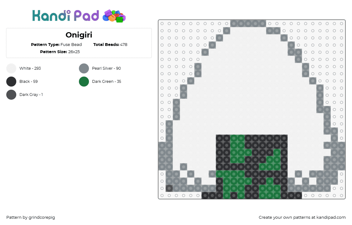 Onigiri - Fuse Bead Pattern by grindcorepig on Kandi Pad - onigiri,rice ball,food,white,green