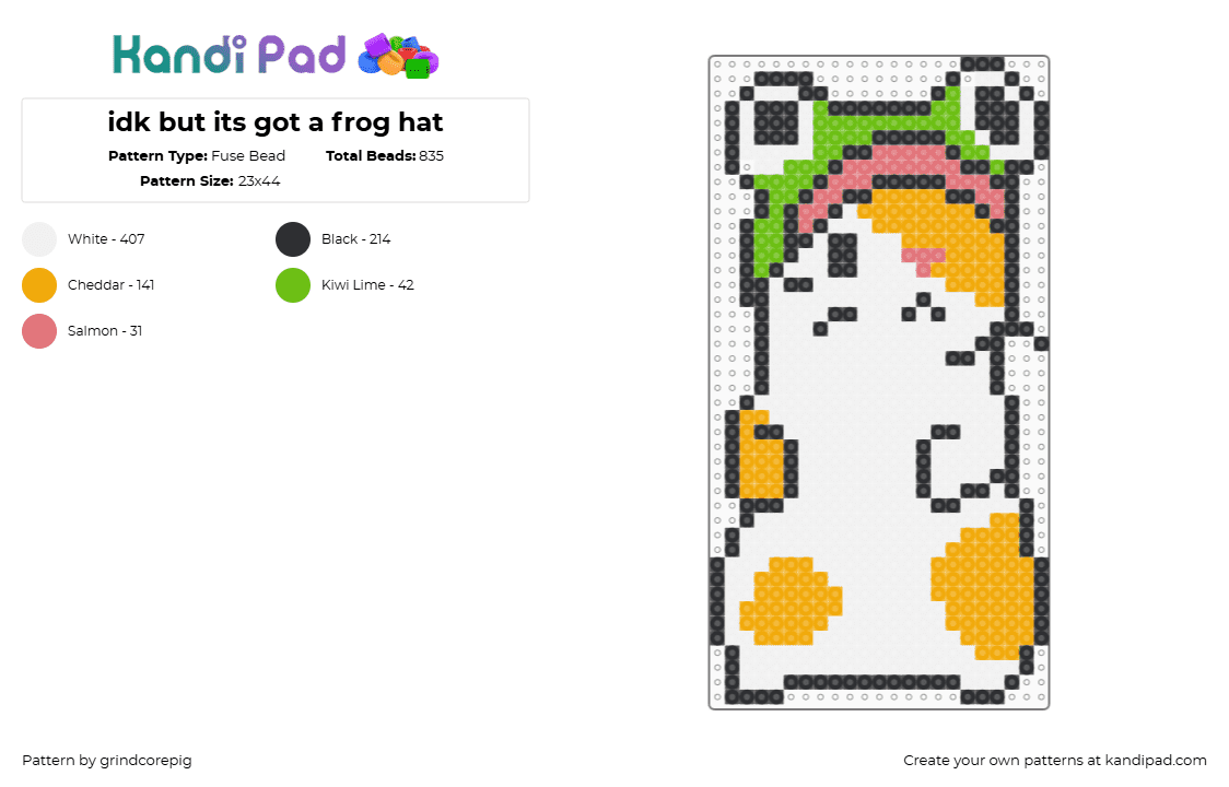 idk but its got a frog hat - Fuse Bead Pattern by grindcorepig on Kandi Pad - white,orange