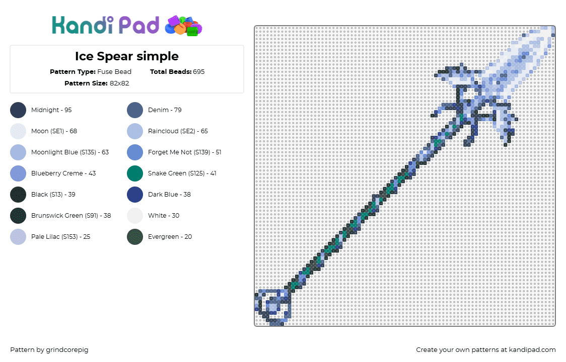 Ice Spear simple - Fuse Bead Pattern by grindcorepig on Kandi Pad - spear,ice,winter,fantasy,weapon,light blue