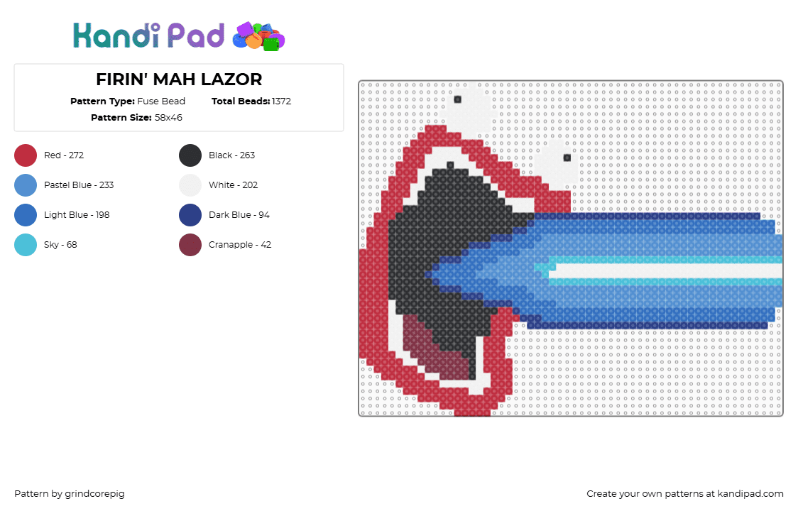 FIRIN\' MAH LAZOR - Fuse Bead Pattern by grindcorepig on Kandi Pad - red,blue,light blue