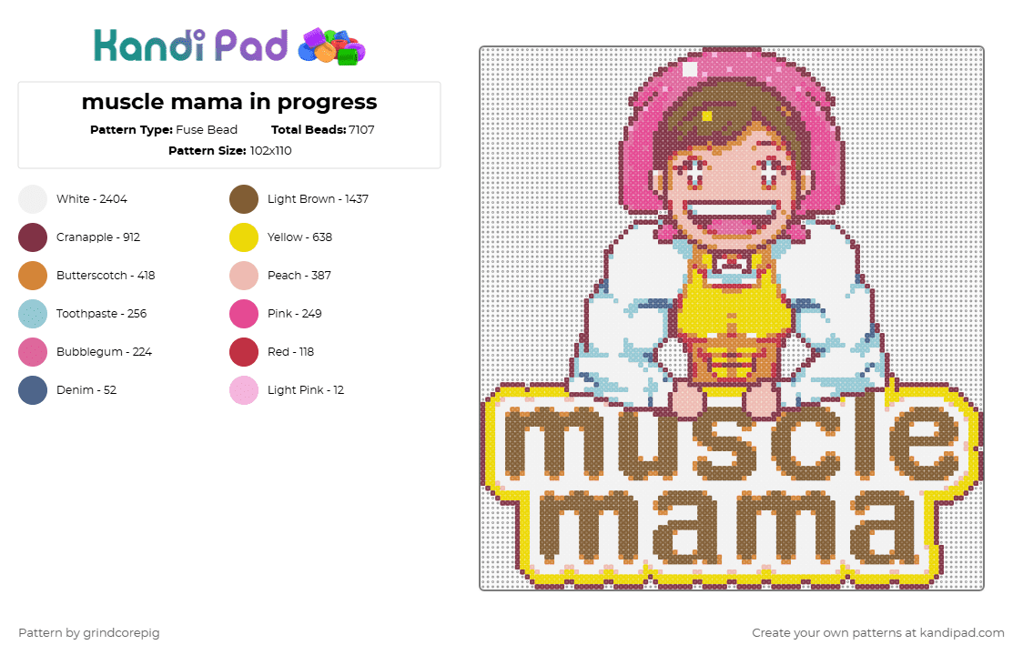 muscle mama - Fuse Bead Pattern by grindcorepig on Kandi Pad - brown,yellow,tan,pink