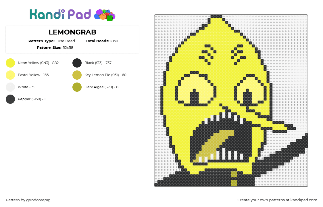 LEMONGRAB - Fuse Bead Pattern by grindcorepig on Kandi Pad - earl of lemongrab,adventure time,character,head,teeth,mouth,cartoon,tv show,yellow,black