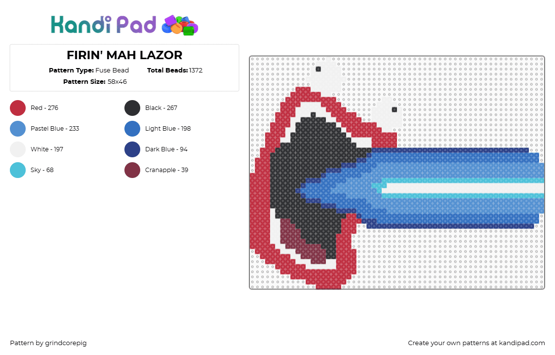 FIRIN\' MAH LAZOR - Fuse Bead Pattern by grindcorepig on Kandi Pad - red,blue,light blue