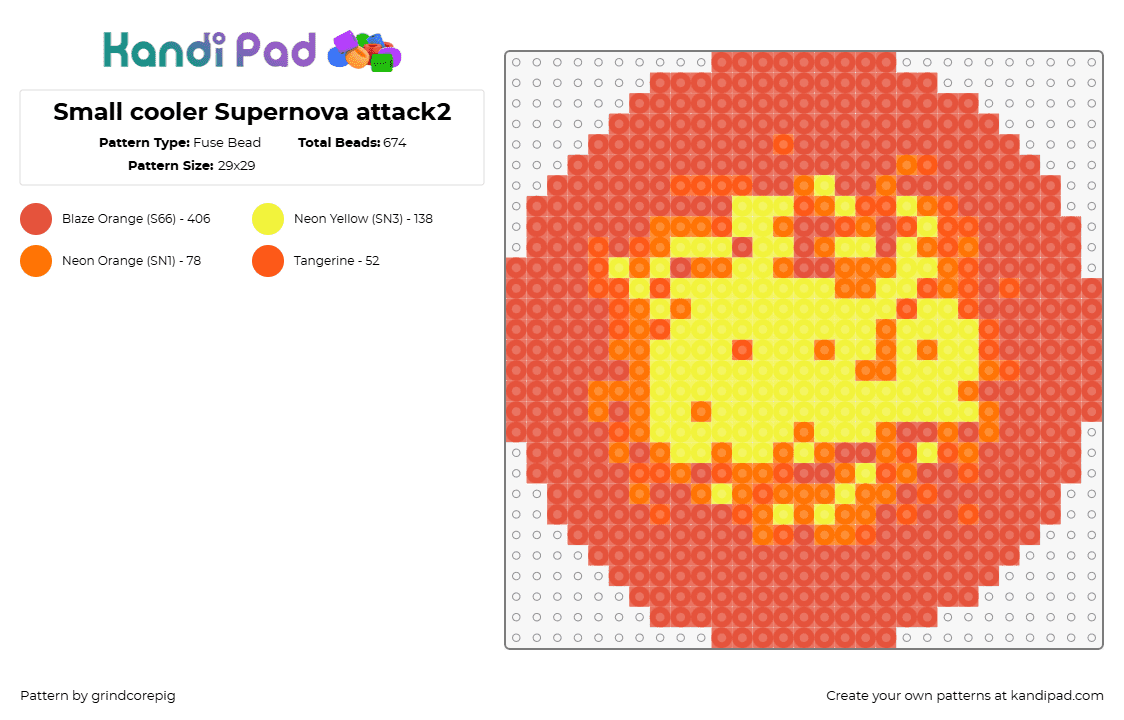 Small cooler Supernova attack2 - Fuse Bead Pattern by grindcorepig on Kandi Pad - supernova,sun,star,space,explosion,yellow,orange