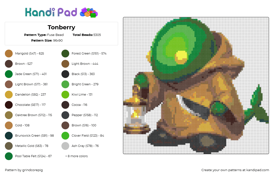 Tonberry - Fuse Bead Pattern by grindcorepig on Kandi Pad - tonberry,final fantasy,character,video game,lantern,green,tan,yellow