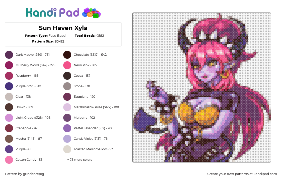 Sun Haven Xyla - Fuse Bead Pattern by grindcorepig on Kandi Pad - xyla,sun haven,character,video game,pink,purple