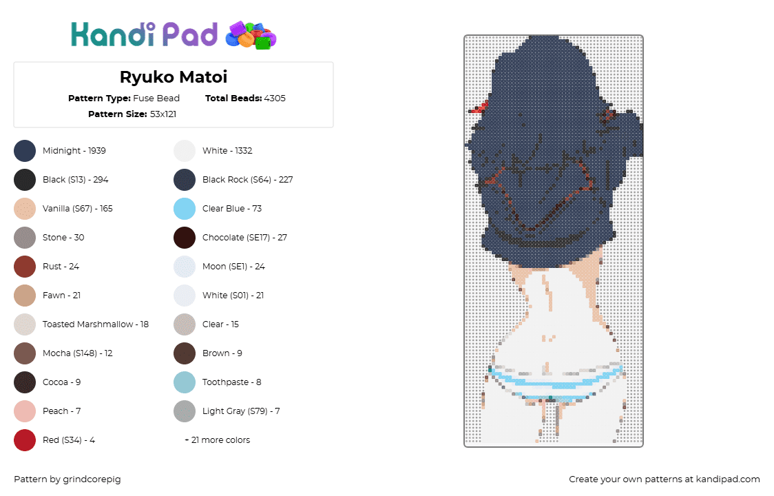 Ryuko Matoi - Fuse Bead Pattern by grindcorepig on Kandi Pad - ryuko matoi,kill la kill,anime,tv show,nsfw,underwear,beige,blue