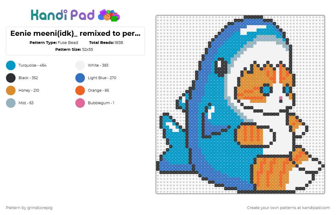Eenie meeni(idk)_ remixed to perler colors - Fuse Bead Pattern by grindcorepig on Kandi Pad - blue,light blue,orange