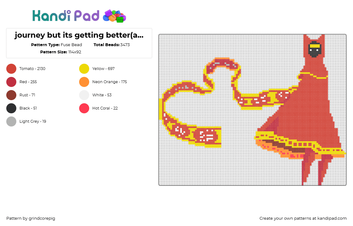 journey but its getting better(art by PXLFLX) - Fuse Bead Pattern by grindcorepig on Kandi Pad - traveler,journey,character,video game,red,orange,yellow