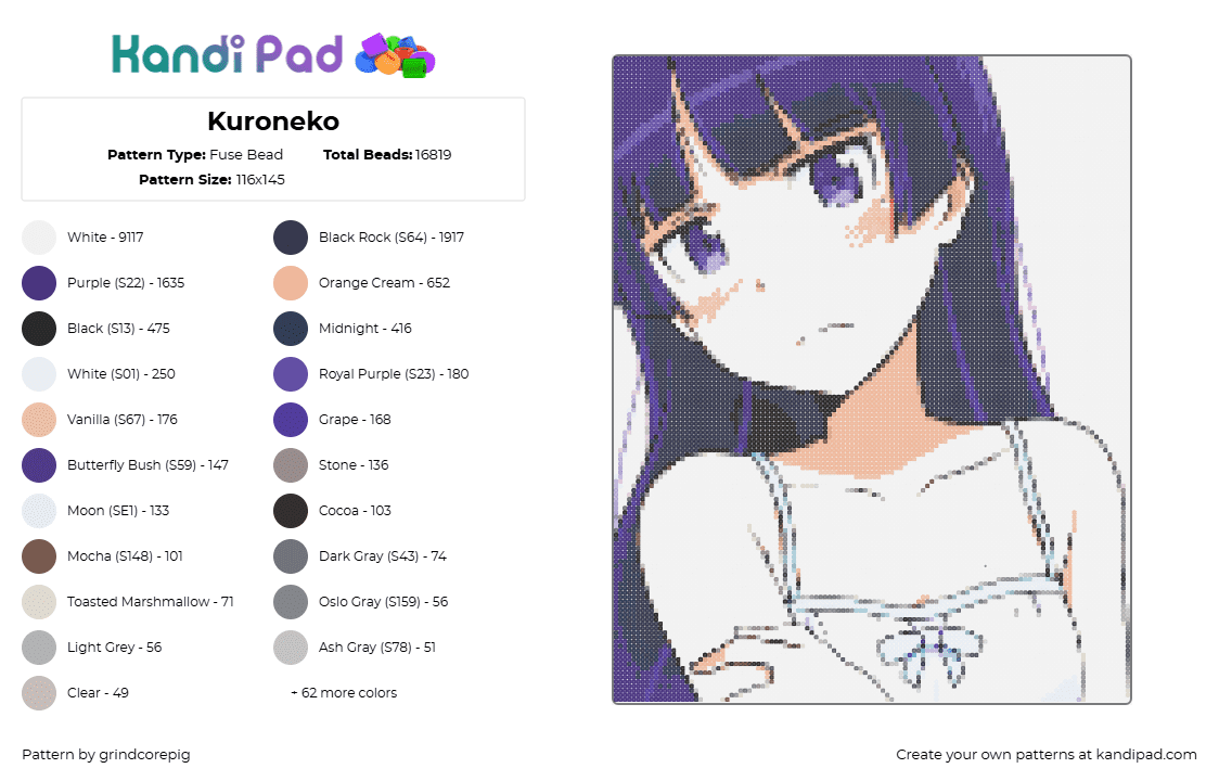 Kuroneko - Fuse Bead Pattern by grindcorepig on Kandi Pad - kuroneko,ruri gokou,oreimo,anime,white,purple