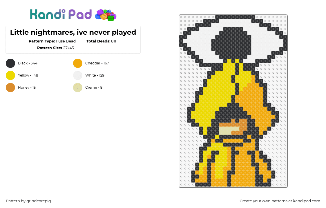 Little nightmares, ive never played - Fuse Bead Pattern by grindcorepig on Kandi Pad - little nightmares,eye,horror,video game,raincoat,yellow,white