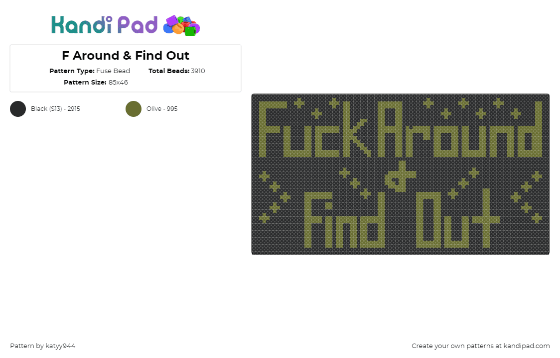 F Around & Find Out - Fuse Bead Pattern by katyy944 on Kandi Pad - fuck around and find out,sign,text,dark,black,green