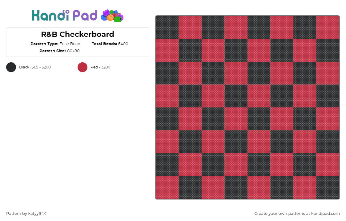 R&B Checkerboard - Fuse Bead Pattern by katyy944 on Kandi Pad - checkerboard,panel,gaming,geometric,tile,red,black