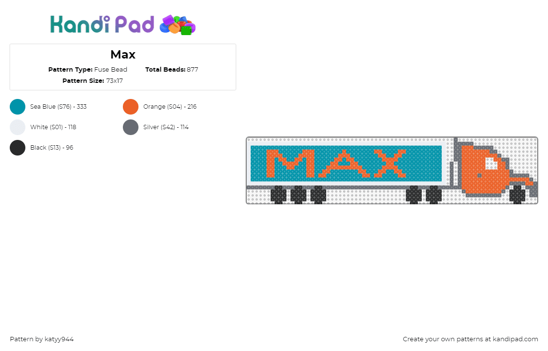 Max - Fuse Bead Pattern by katyy944 on Kandi Pad - max,truck,semi,name,text,automobile,transportation,orange,teal