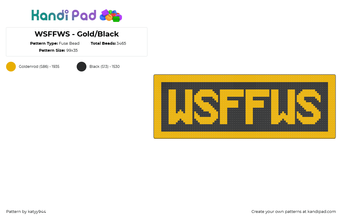 WSFFWS - Gold/Black - Fuse Bead Pattern by katyy944 on Kandi Pad - wsffws,widows sons,patch,sign,text,black,yellow