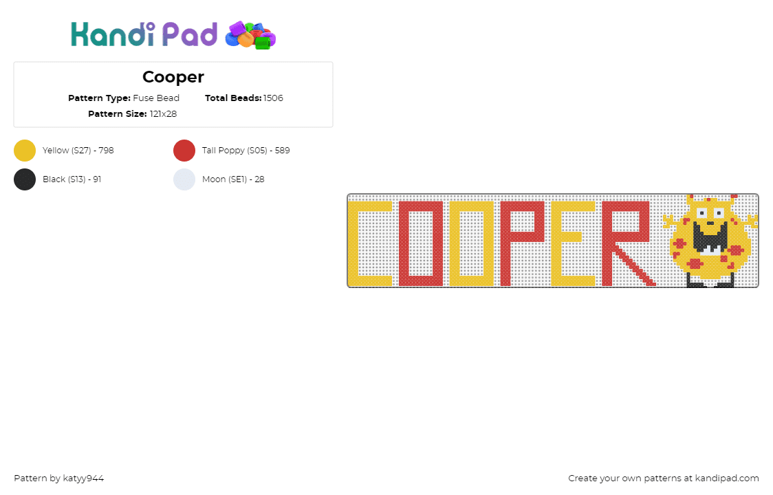 Cooper - Fuse Bead Pattern by katyy944 on Kandi Pad - name,sign,text,monster,yellow,red