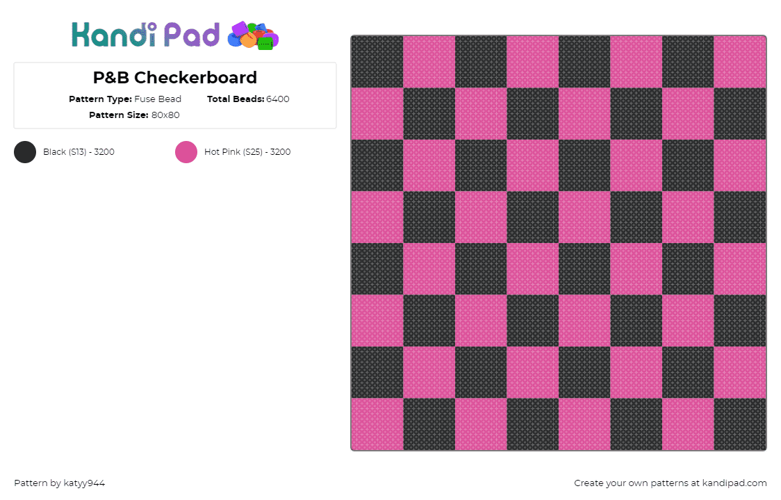 P&B Checkerboard - Fuse Bead Pattern by katyy944 on Kandi Pad - checkerboard,panel,gaming,geometric,tile,pink,black