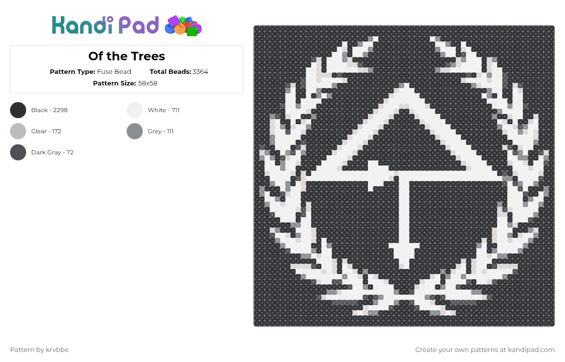 Of the Trees - Fuse Bead Pattern by krvbbe on Kandi Pad - black,white,gray,beige,trees,of,the,dubstep,edm,logo