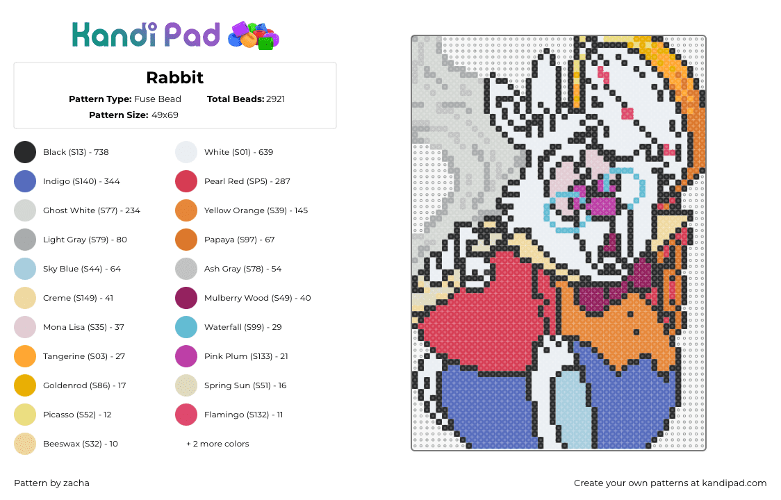 Rabbit - Fuse Bead Pattern by zacha on Kandi Pad - rabbit,alice in wonderland,character,watch,red,orange,blue,white