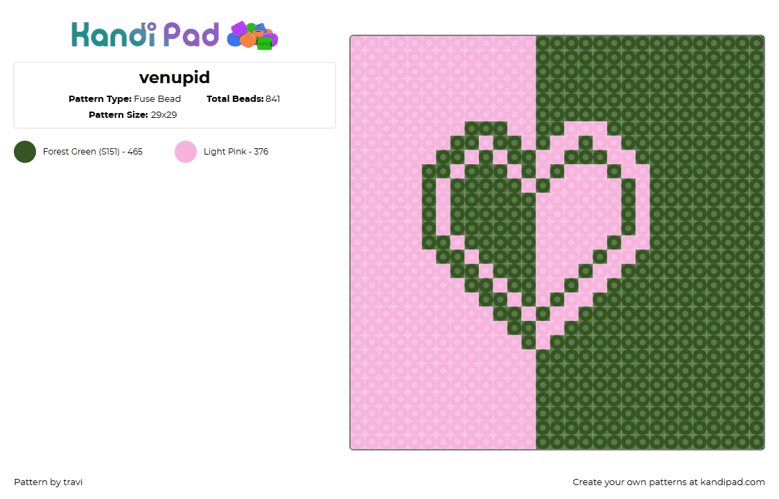 venupid - Fuse Bead Pattern by travi on Kandi Pad - heart,valentine,panel,pink,green