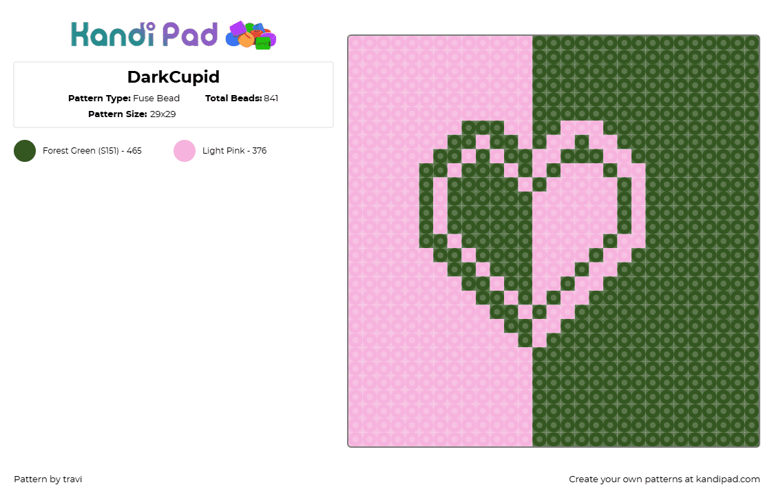 DarkCupid - Fuse Bead Pattern by travi on Kandi Pad - heart,valentine,panel,pink,green