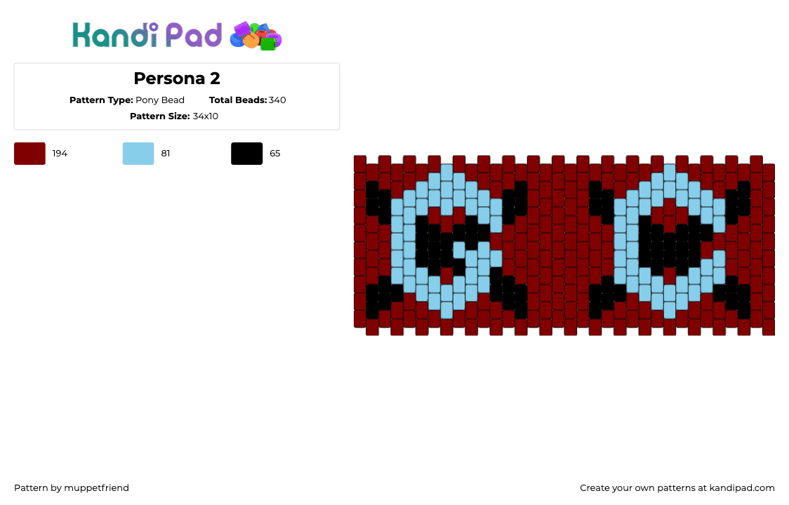 Persona 2 - Pony Bead Pattern by muppetfriend on Kandi Pad - persona,gc,video game,cuff,red,light blue