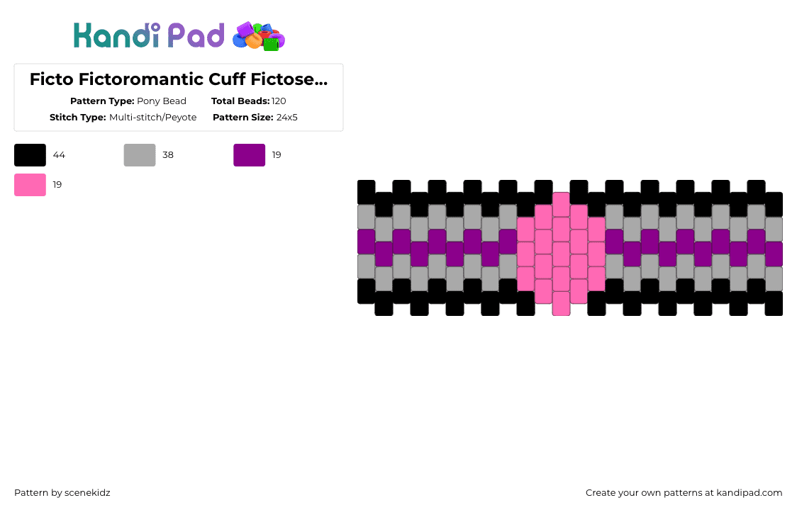 Ficto Fictoromantic Cuff Fictosexual - Pony Bead Pattern by scenekidz on Kandi Pad - beige,pink,cuff,aro,ace,ficto,tired,reference,hi
