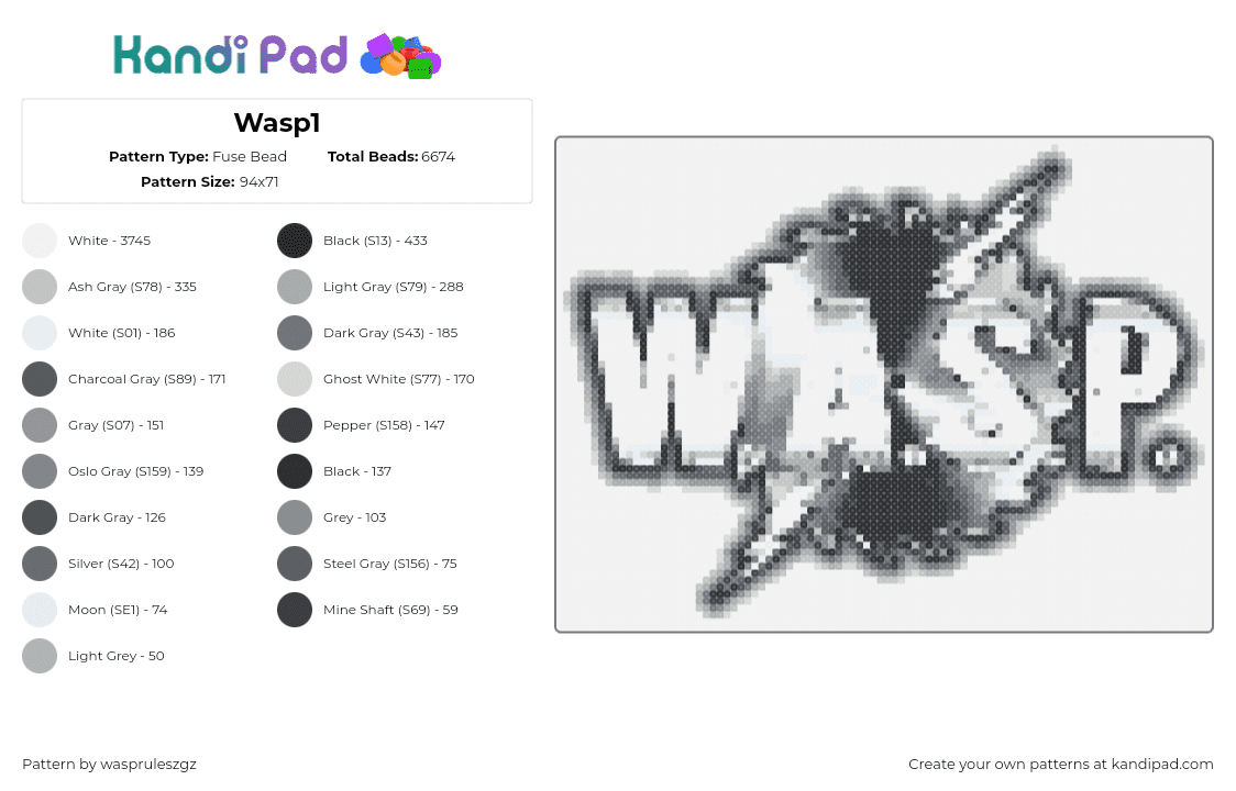 Wasp1 - Fuse Bead Pattern by waspruleszgz on Kandi Pad - wasp,logo,metal,music,band,grayscale