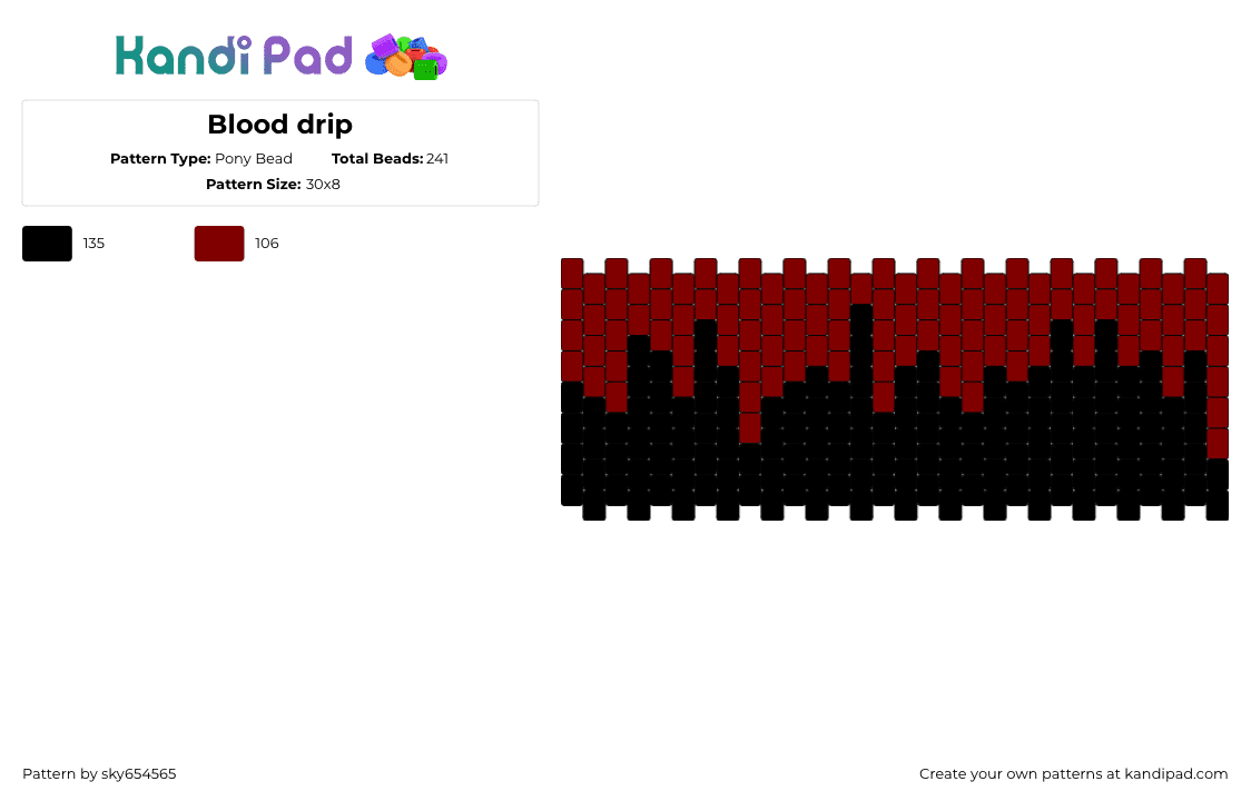 Blood drip - Pony Bead Pattern by sky654565 on Kandi Pad - blood,drip,dark,cuff,red,black