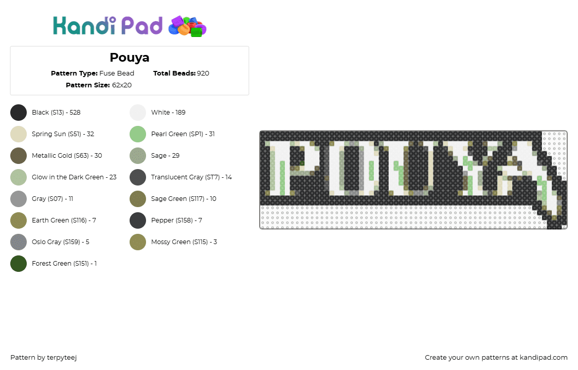 Pouya - Fuse Bead Pattern by terpyteej on Kandi Pad - black,white,beige,gray