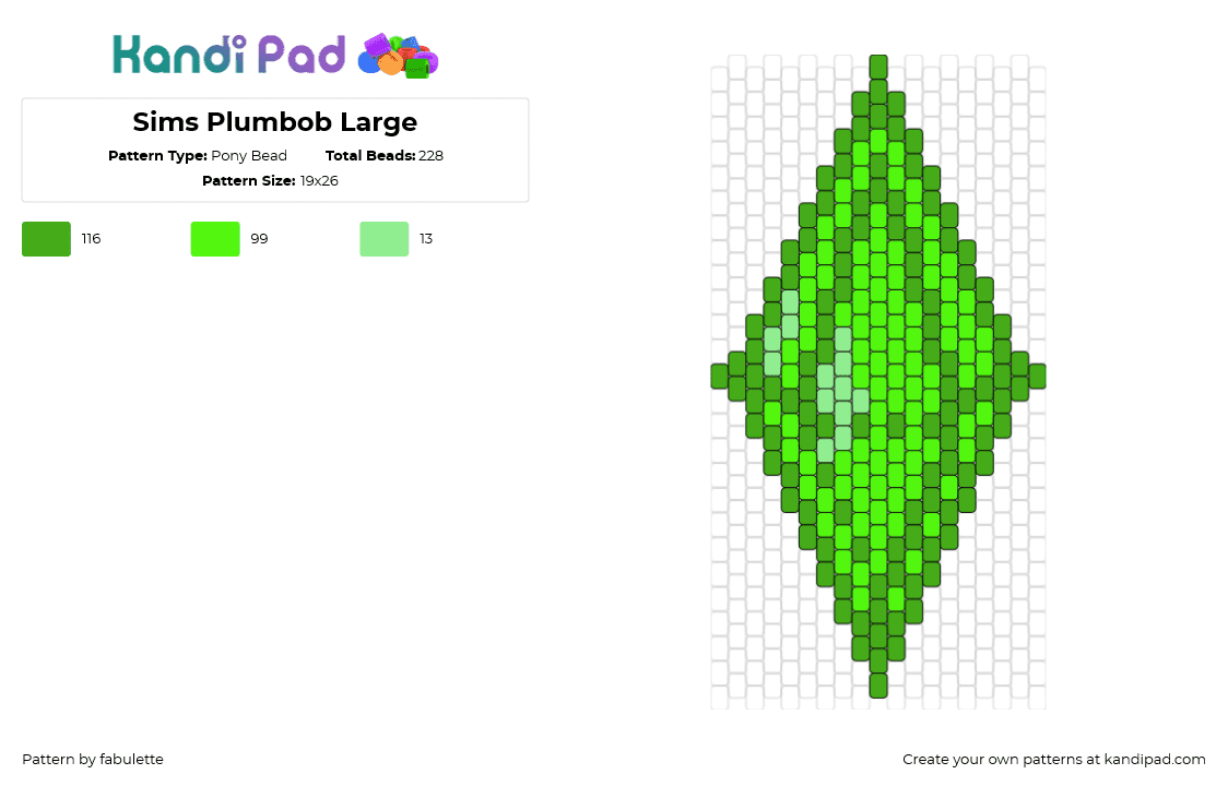 Sims Plumbob Large - Pony Bead Pattern by fabulette on Kandi Pad - sims,plumbob,diamond,gem,video game,green