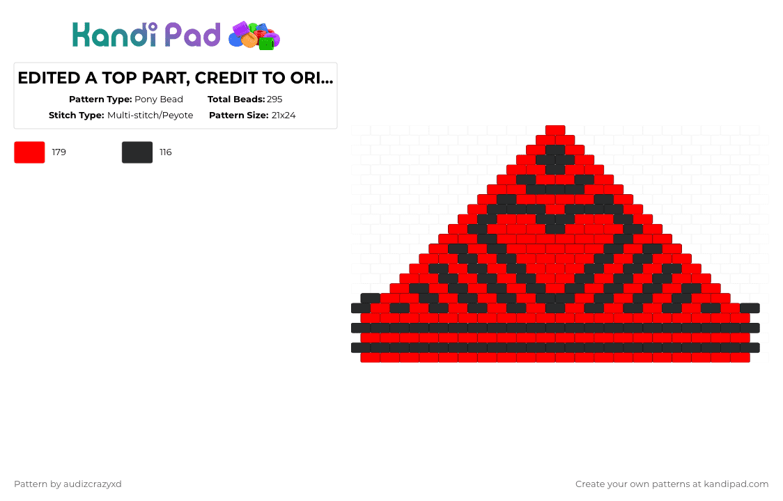 EDITED A TOP PART, CREDIT TO ORIGINAL OWNER - Pony Bead Pattern by audizcrazyxd on Kandi Pad - red,black