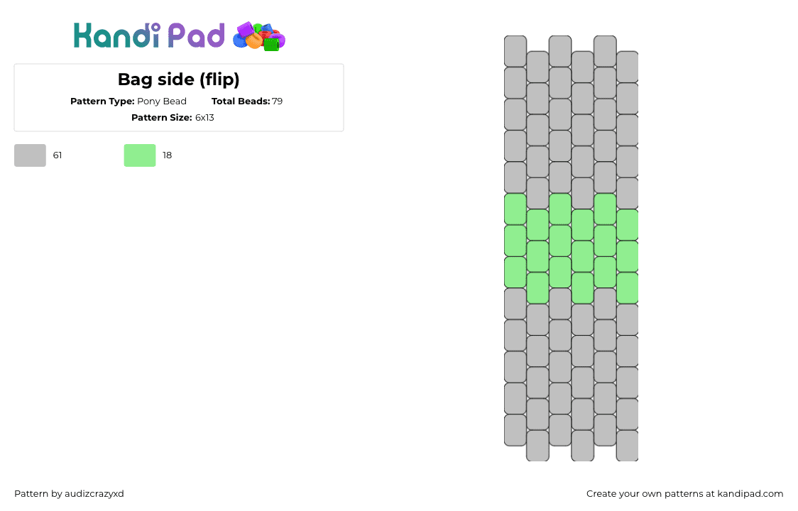 Bag side (flip) - Pony Bead Pattern by audizcrazyxd on Kandi Pad - simple,panel,bag,gray,green