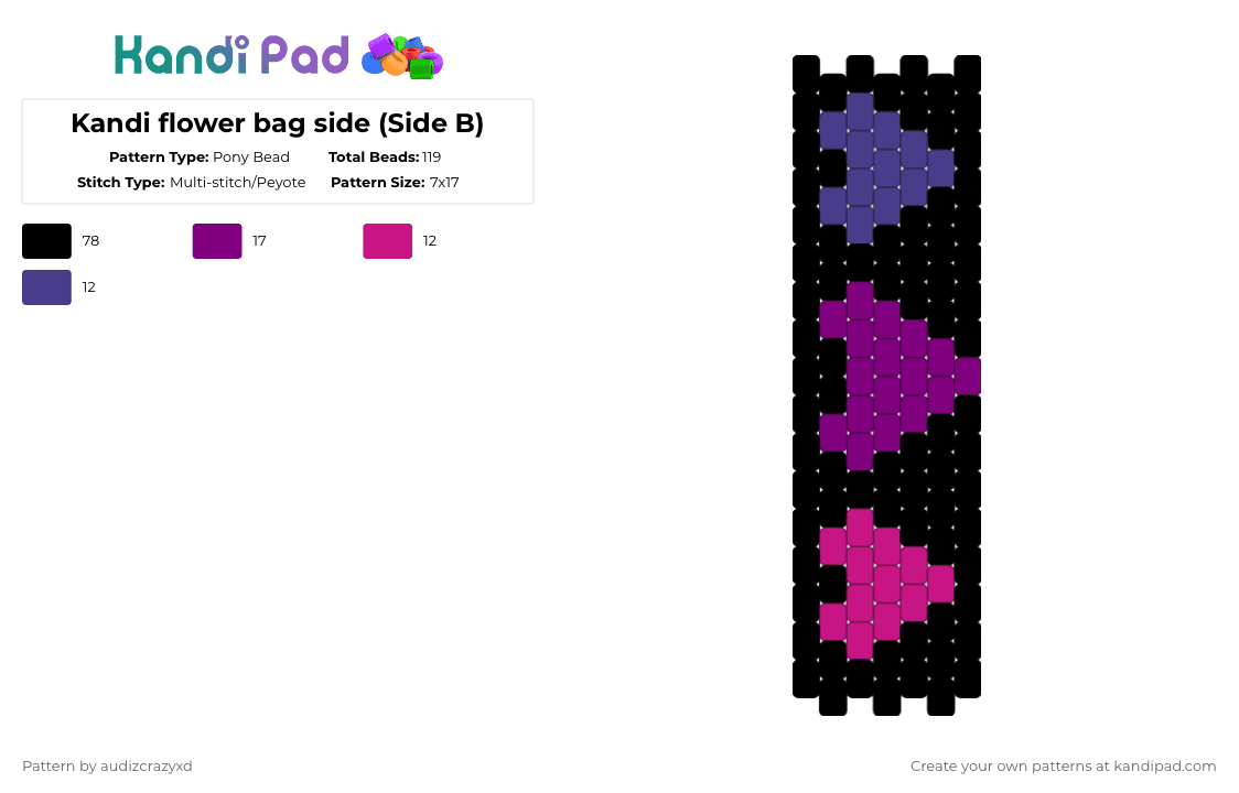 Side Pade Pattern Kandi flower bag side (Side B) Pony Bead Pattern - Kandi Pad | Kandi ...