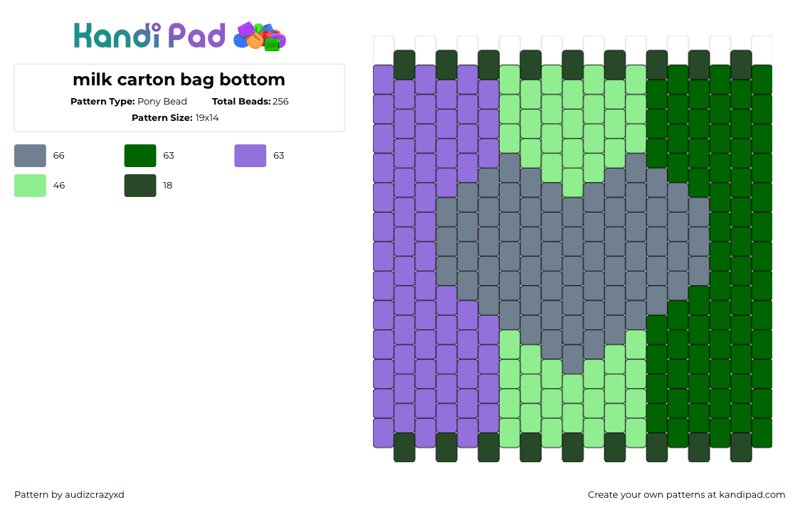 milk carton bag bottom - Pony Bead Pattern by audizcrazyxd on Kandi Pad - heart,milk,panel,bag,gray,green,purple