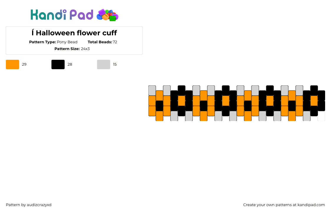 Í Halloween flower cuff - Pony Bead Pattern by audizcrazyxd on Kandi Pad - flowers,halloween,festive,repeating,bracelet,cuff,orange,black