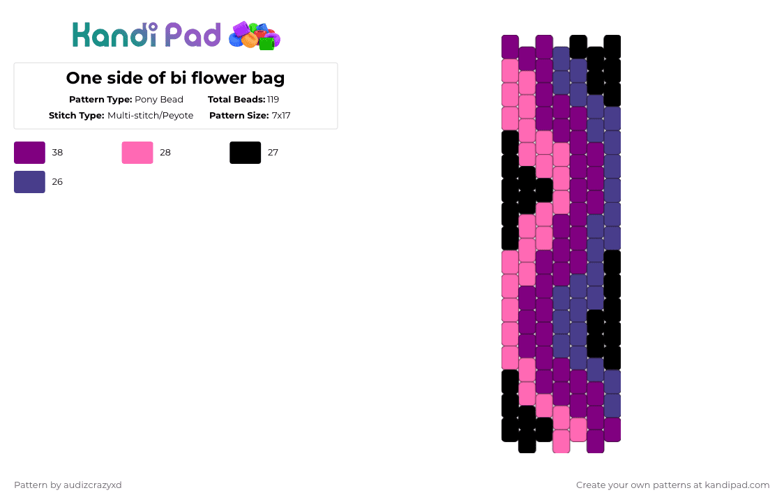 Side Pade Pattern One side of bi flower bag Pony Bead Pattern - Kandi Pad | Kandi ...