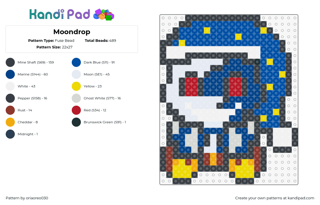 Moondrop - Fuse Bead Pattern by oriaoreo030 on Kandi Pad - moondrop,fnaf,five nights at freddys,character,chibi,horror,cute,blue,yellow