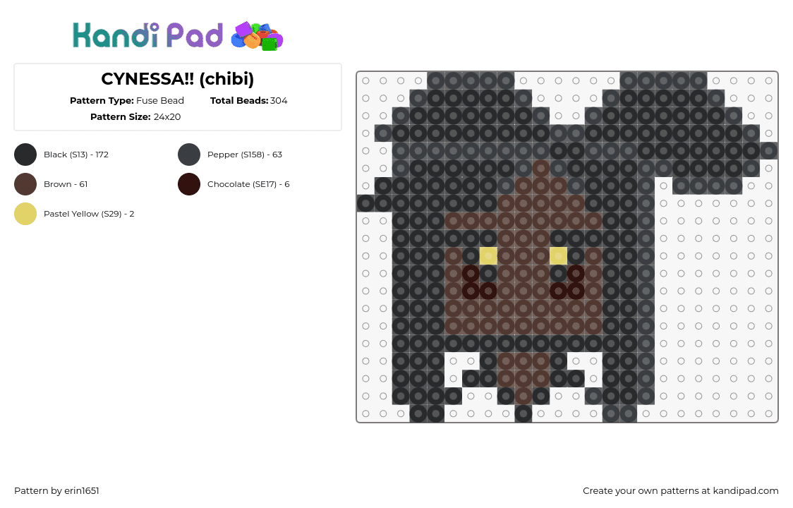 CYNESSA!! (chibi) - Fuse Bead Pattern by erin1651 on Kandi Pad - cynessa,murder drones,chibi,tv show,animation,character,brown,black