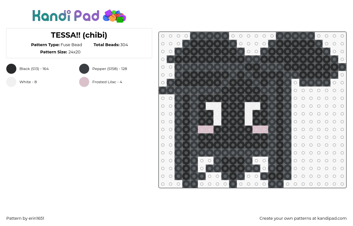 TESSA!! (chibi) - Fuse Bead Pattern by erin1651 on Kandi Pad - tessa,murder drones,chibi,tv show,animation,character,black