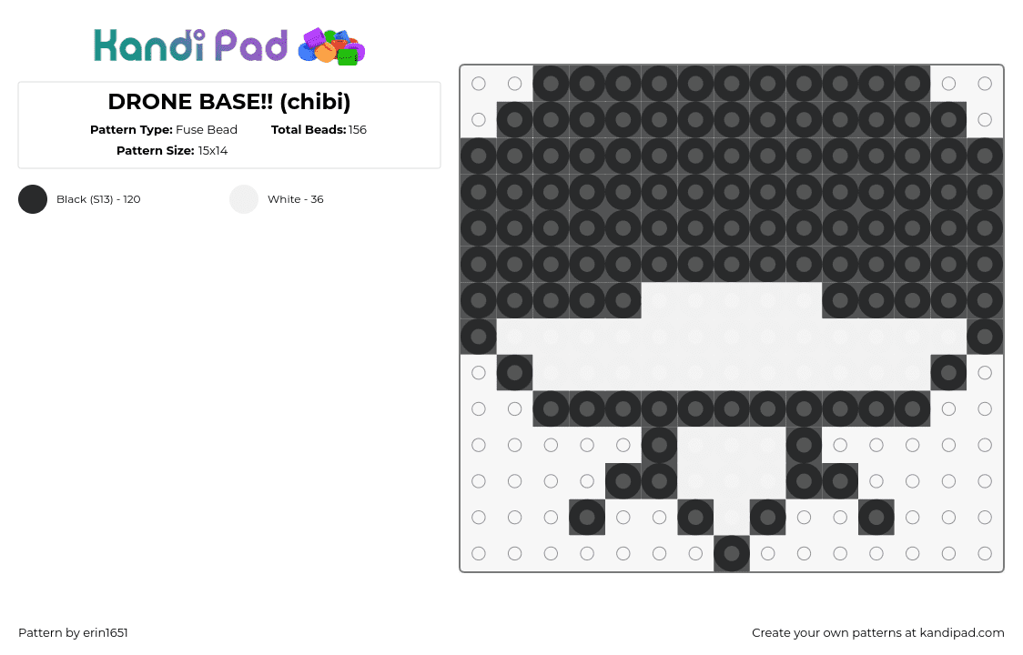 DRONE BASE!! (chibi) - Fuse Bead Pattern by erin1651 on Kandi Pad - base,murder drones,animation,tv show,simple,black,white