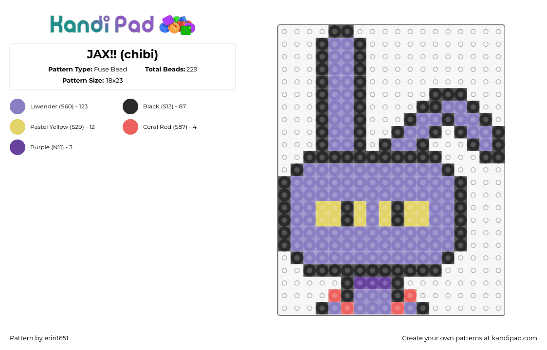 JAX!! (chibi) - Fuse Bead Pattern by erin1651 on Kandi Pad - jax,amazing digital circus,character,chibi,animation,tv show,purple