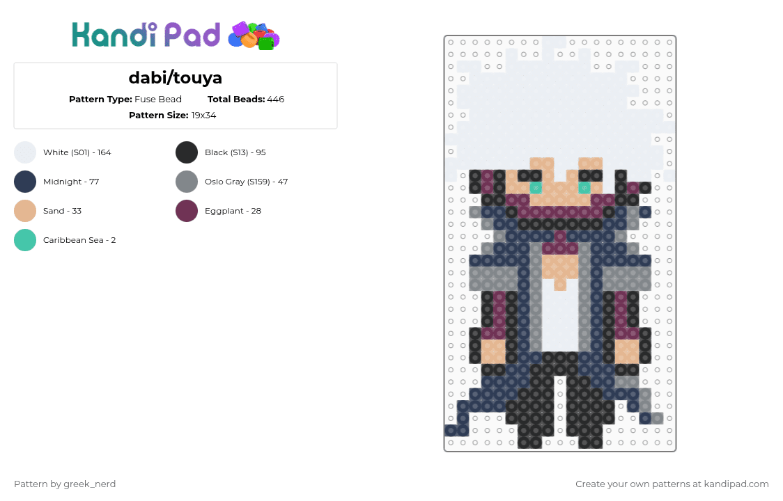 dabi/touya - Fuse Bead Pattern by greek_nerd on Kandi Pad - white,purple,gray